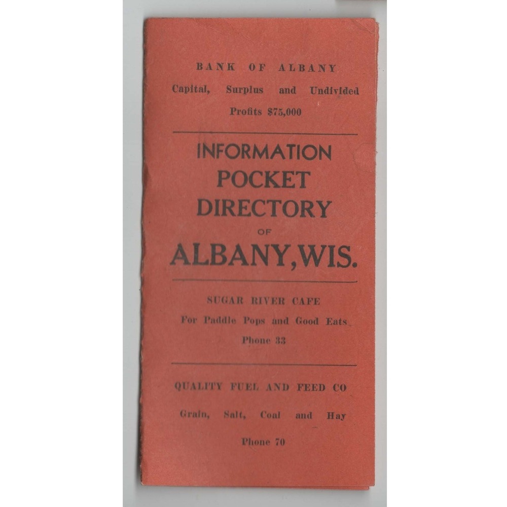Vtg Information Pocket Directory Albany Wisconsin Bank Billiard Ads - Picture 1 of 2